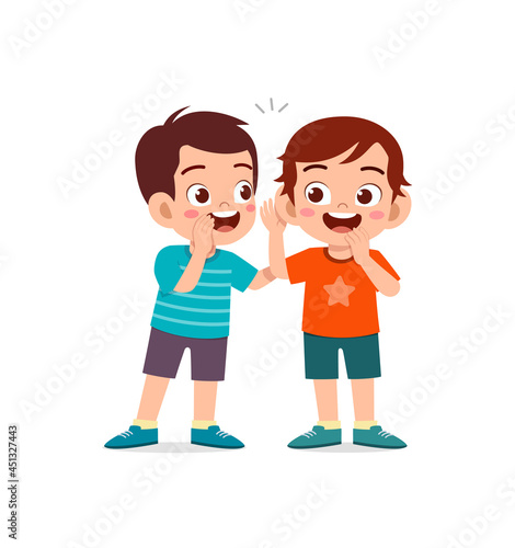 cute little boy whisper secret to friend