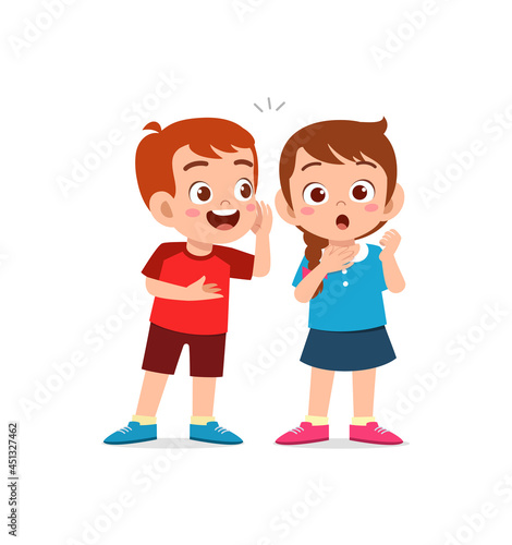 cute little boy whisper secret to friend