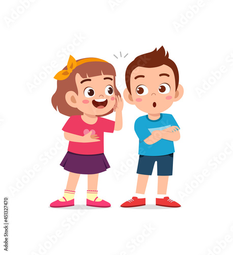 cute little girl whisper secret to friend