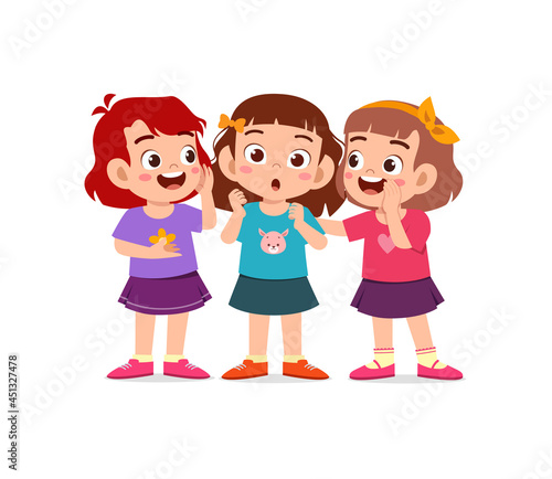 cute little girl whisper secret to friend