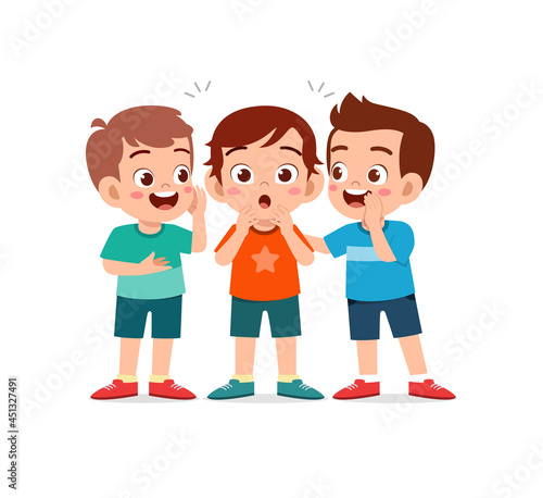 cute little boy whisper secret to friend