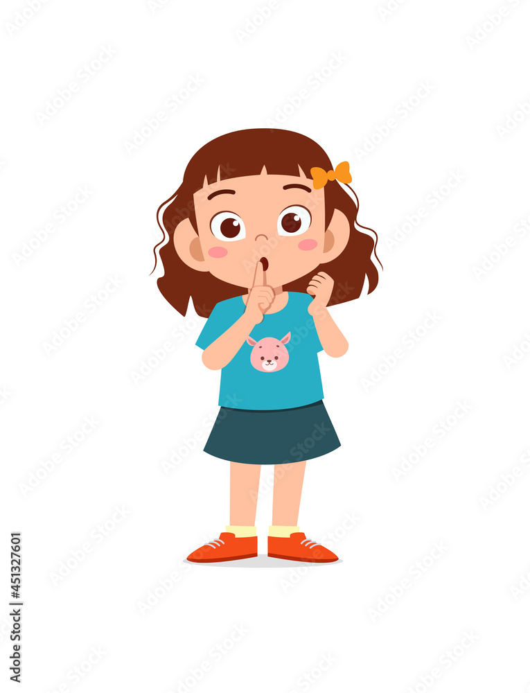 cute little girl show close mouth with finger pose cute little girl show close mouth with finger pose