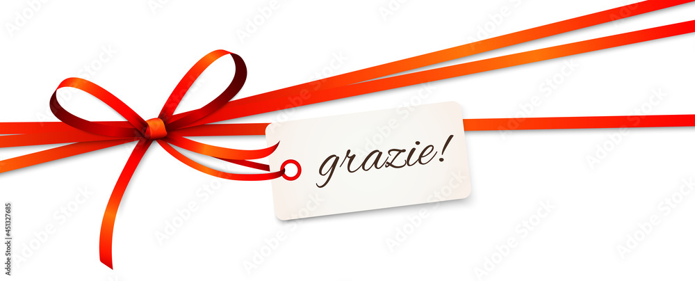 ribbon bow with greetings thanks (italian text grazie)