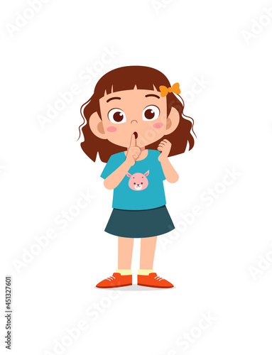 cute little girl show close mouth with finger pose