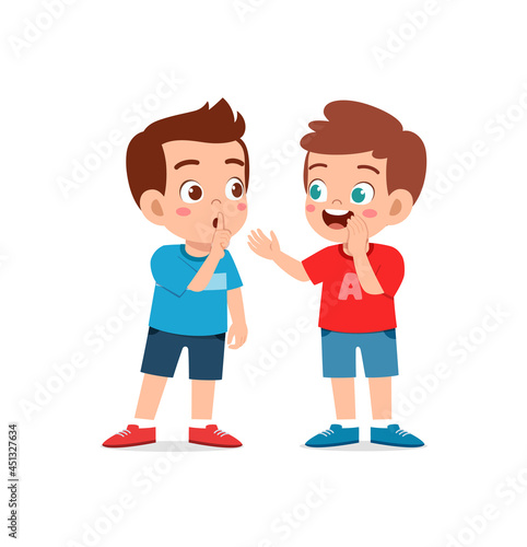 cute boy whisper to friend and ask to keep secret