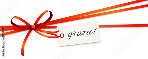 ribbon bow with greetings thanks (italian text grazie)