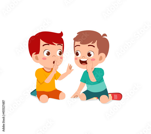 cute boy whisper to friend and ask to keep secret
