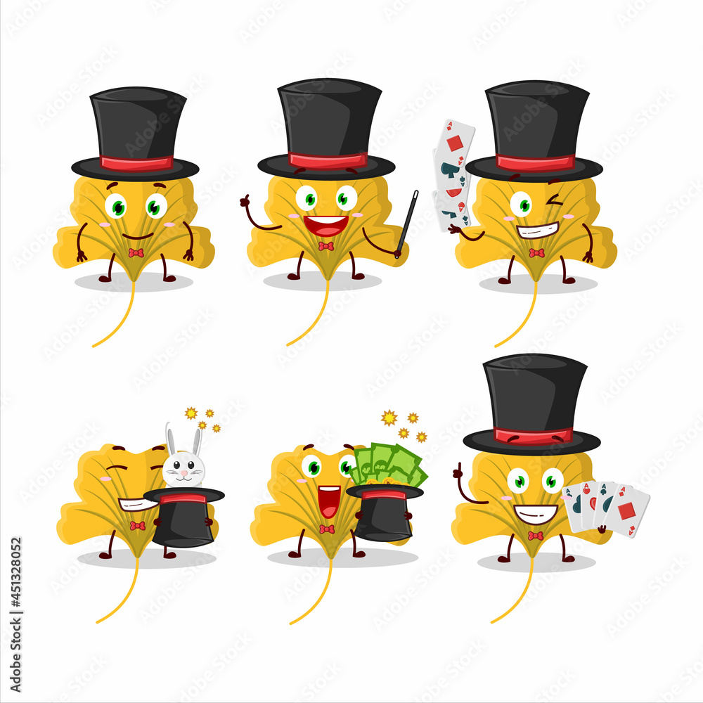 A ginko yellow leaf Magician cartoon character perform on a stage A ginko yellow leaf Magician cartoon character perform on a stage