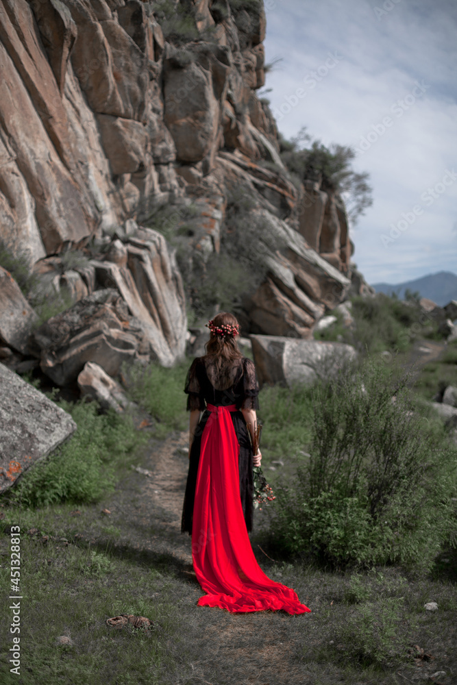 beautiful girl, brunette in a black dress with a red belt, photo session in the mountains, altai, red lips beautiful girl, brunette in a black dress with a red belt, photo session in the mountains, altai, red lips