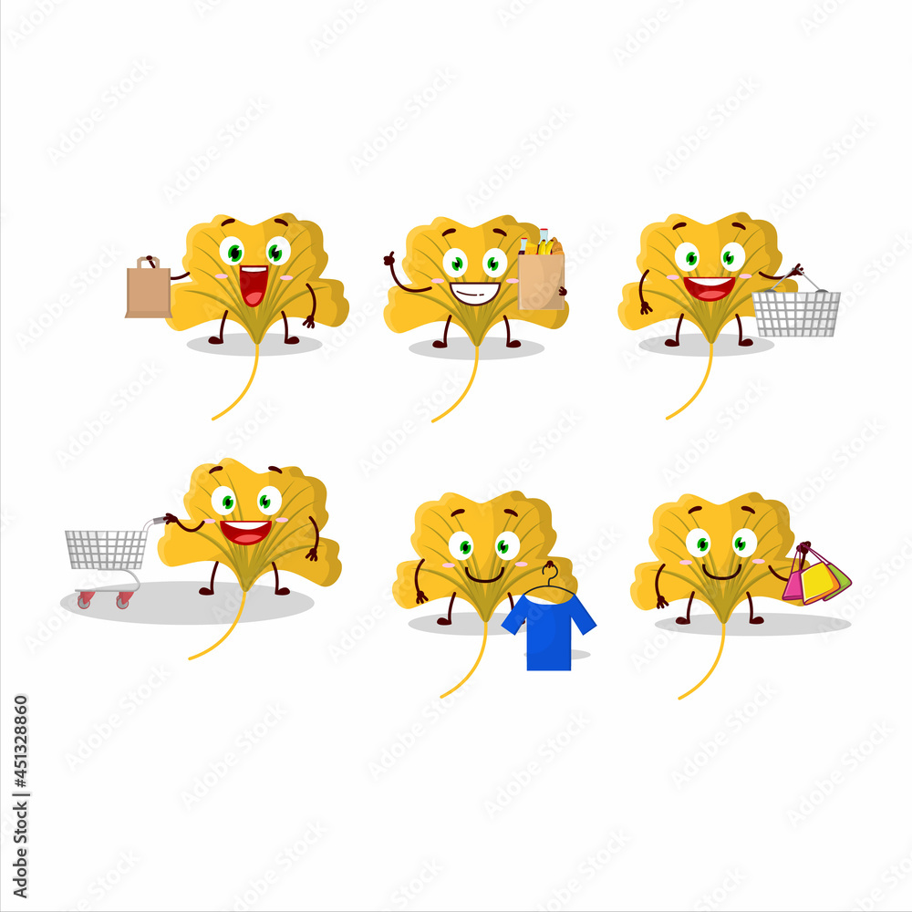 A Rich ginko yellow leaf mascot design style going shopping A Rich ginko yellow leaf mascot design style going shopping