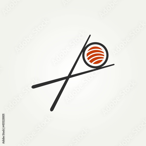 isolated sushi seafood with chopstick minimalist icon flat vector template design illustration. japanese food, restaurant, traditional food icon concept