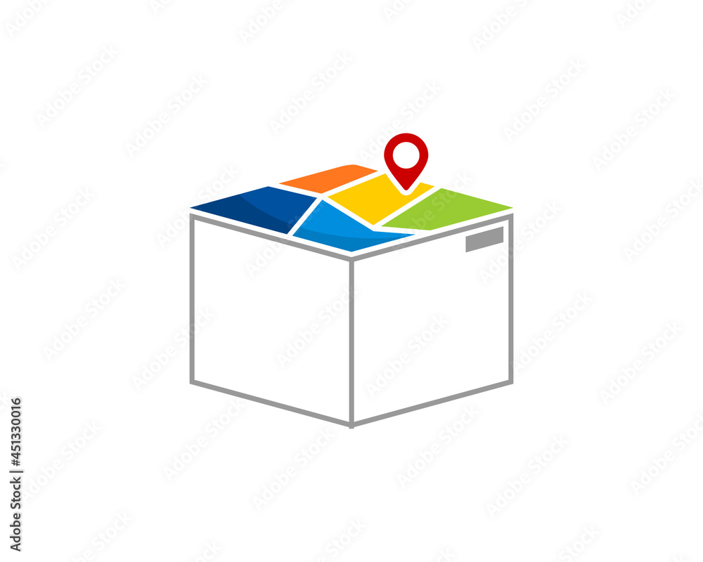 Delivery package box with map direction on top Delivery package box with map direction on top