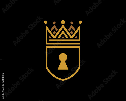 Shield and crown with line art logo