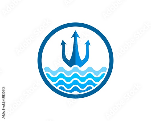 Circle shape with abstract beach wave and trident