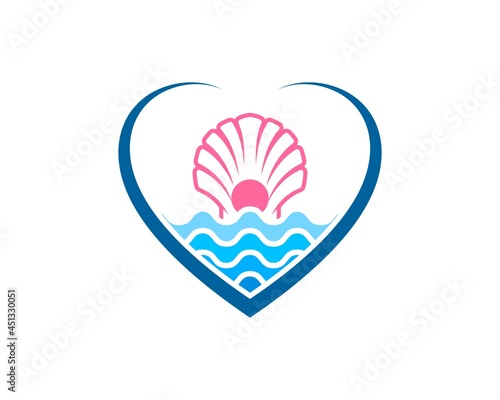 Abstract love shape with beach wave and clams on the top