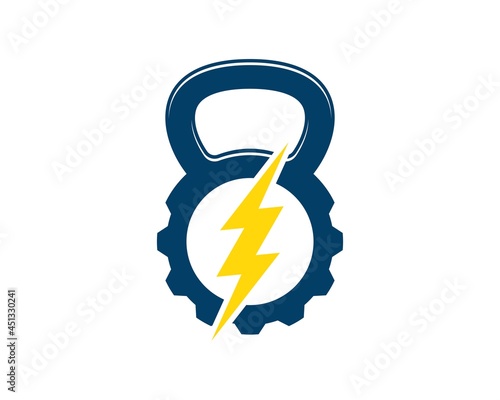 Gym kettle bell with gear and lightning inside