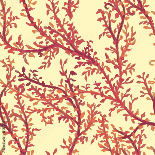 seamless pattern with red trees and leaves