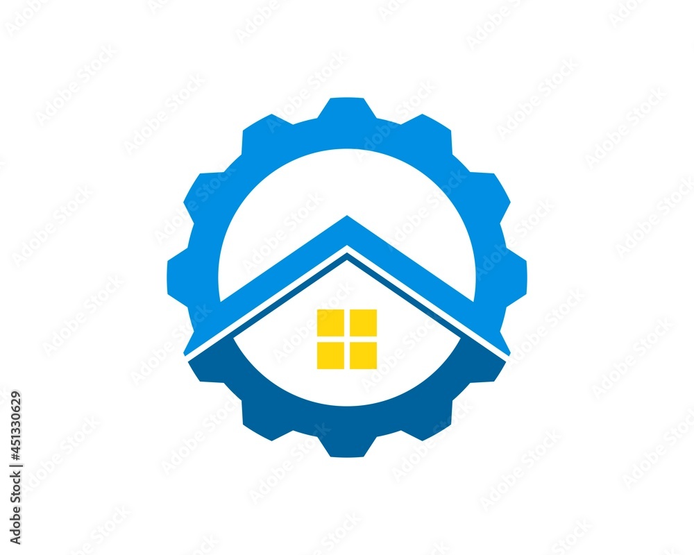 Mechanical gear with simple house inside Mechanical gear with simple house inside