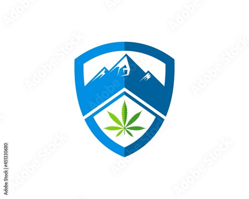 Shield with mountain and green cannabis leaf Free Download Shield with mountain and green cannabis leaf - GFXLoad