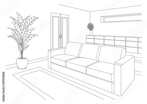 リビングルームの線画ベクターイラスト