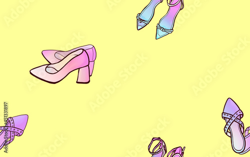 Pink, blue and violet shoes in a seamless pattern.