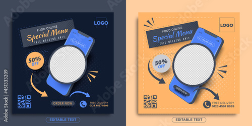 Food online banner promotion with mobile on social media post