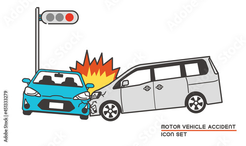 信号無視の衝突事故(交通事故)のベクターイラスト素材／自動車／自動車保険／衝突