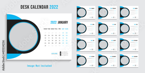 Wall calendar template for 2022 year. Set of 12 months. 2022. Week starts on monday.Print ready editable calender. Planner design.