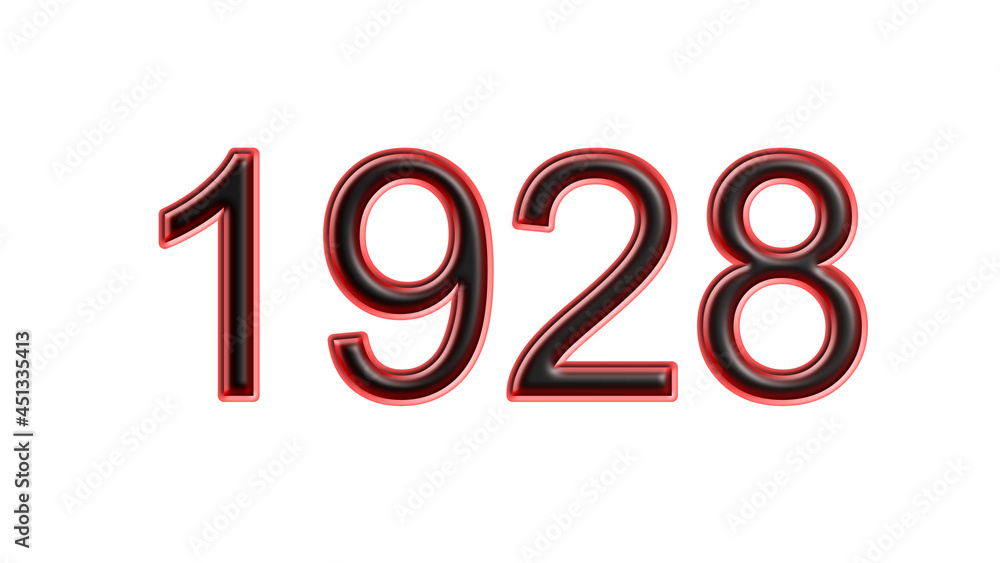 red 1928 number 3d effect white background red 1928 number 3d effect white background