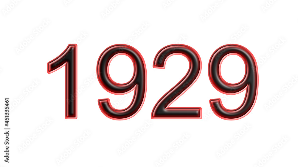 red 1929 number 3d effect white background