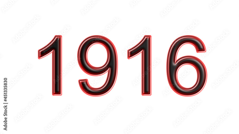 red 1916 number 3d effect white background red 1916 number 3d effect white background