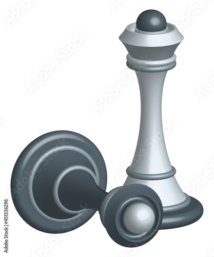 Victory of white chess queen over black. Concept with figures for chess.