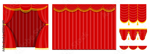 Curtains with lambrequins on the stage of the theater, concert hall.