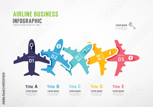 Airline Business resources infographic concept. Vector slide template. Creative illustration.