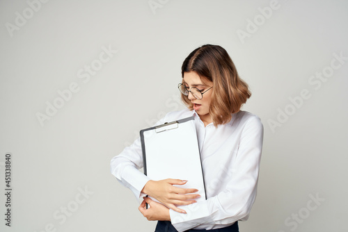 Business woman in white shirt work manager documents