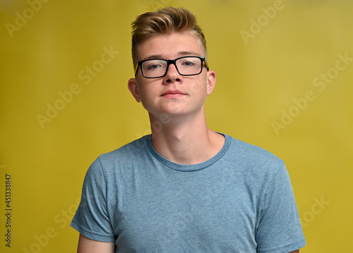 portrait of caucasian teen boy with smile in glasses © Вячеслав Чичаев