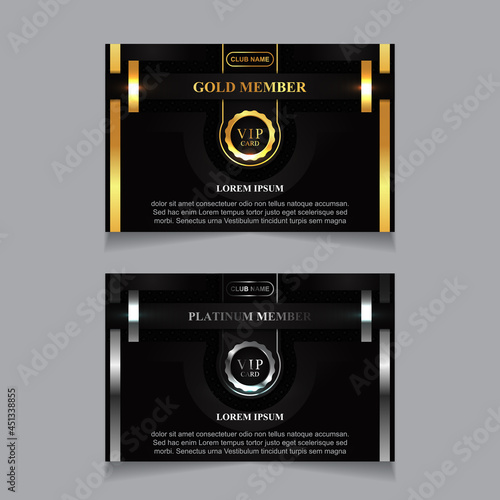 Vector VIP golden and platinum card. Black geometric pattern background with premium design. Luxury and elegant graphic print template layout for vip member