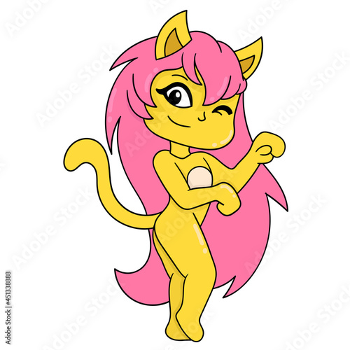 beautiful and sexy cat girl monster, doodle icon image kawaii