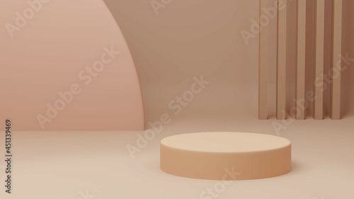 3d platform render. 3d podium for display. Brown podium platform with abstract background. Simple and minimalist platform. Geometry background.