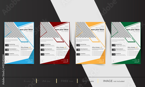 Corporate business flyer template design set with 4  colors for marketing, business proposal, promotion, advertise, publication, cover page photo