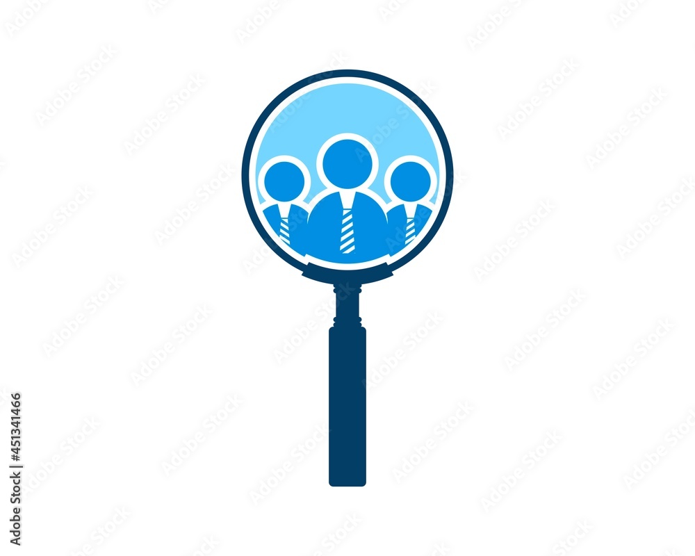 Finding job with magnifying glass and man worker inside Finding job with magnifying glass and man worker inside