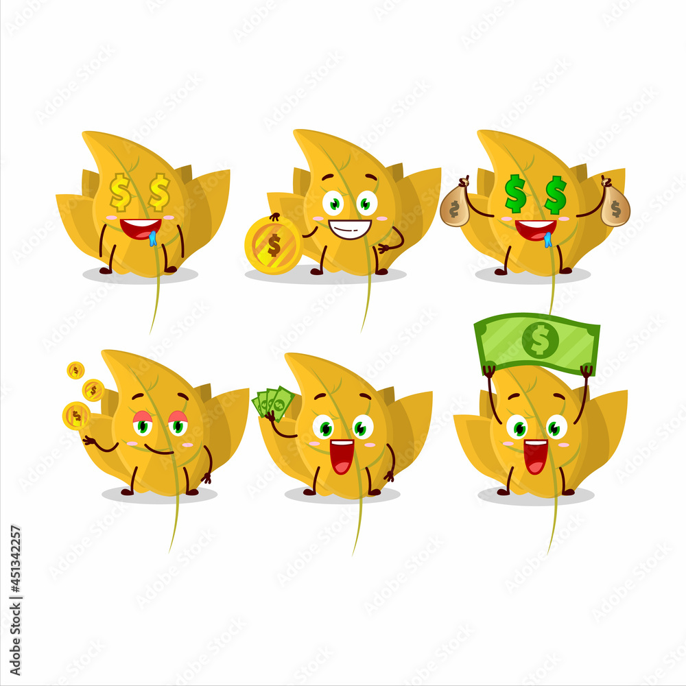 Fototapeta premium Conkers yellow leafz cartoon character with cute emoticon bring money