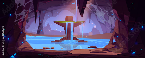 Underground waterfall in cave scenery landscape