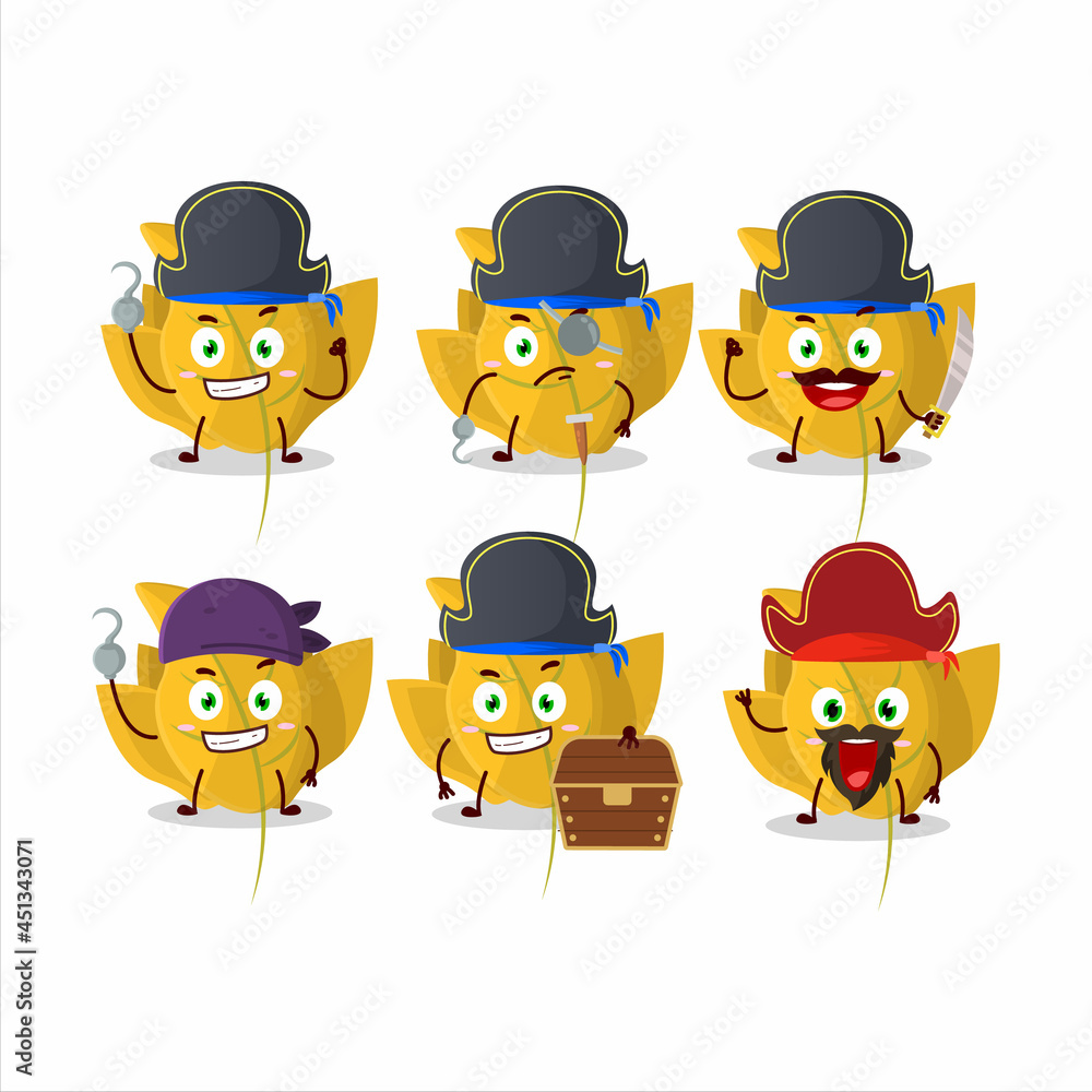 Cartoon character of conkers yellow leafz with various pirates emoticons