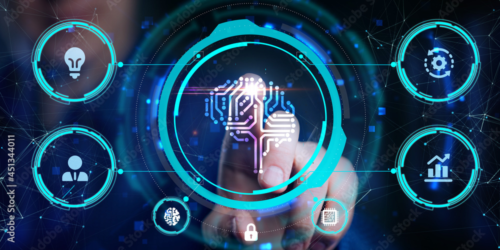Artificial intelligence (AI), machine learning and modern computer technologies concepts. Business, Technology, Internet and network concept. Artificial intelligence (AI), machine learning and modern computer technologies concepts. Business, Technology, Internet and network concept.