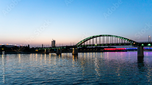 Belgrade, Serbia - July 27, 2021: View of the Bridge on the Sava river from Belgrade Waterfront at night