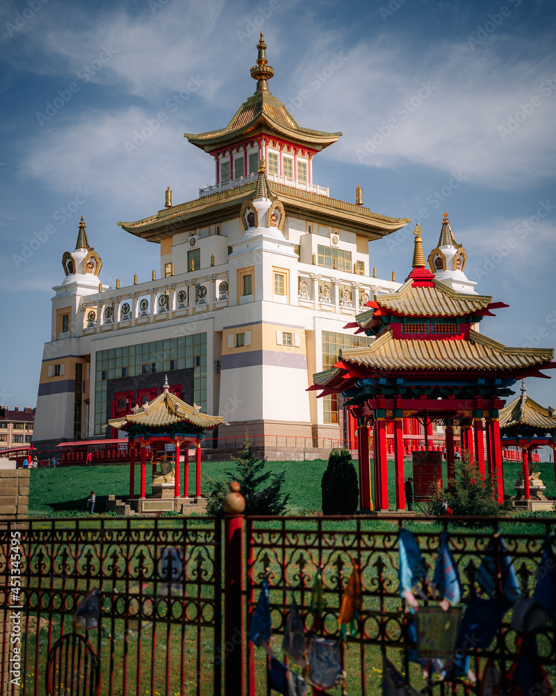 Naklejka premium Buddhist temple Golden abode of Buddha Shakyamuni, Elista city, Republic of Kalmykia, Russia