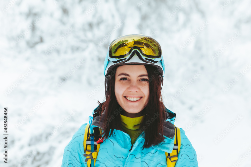 portrait of woman in ski equipment