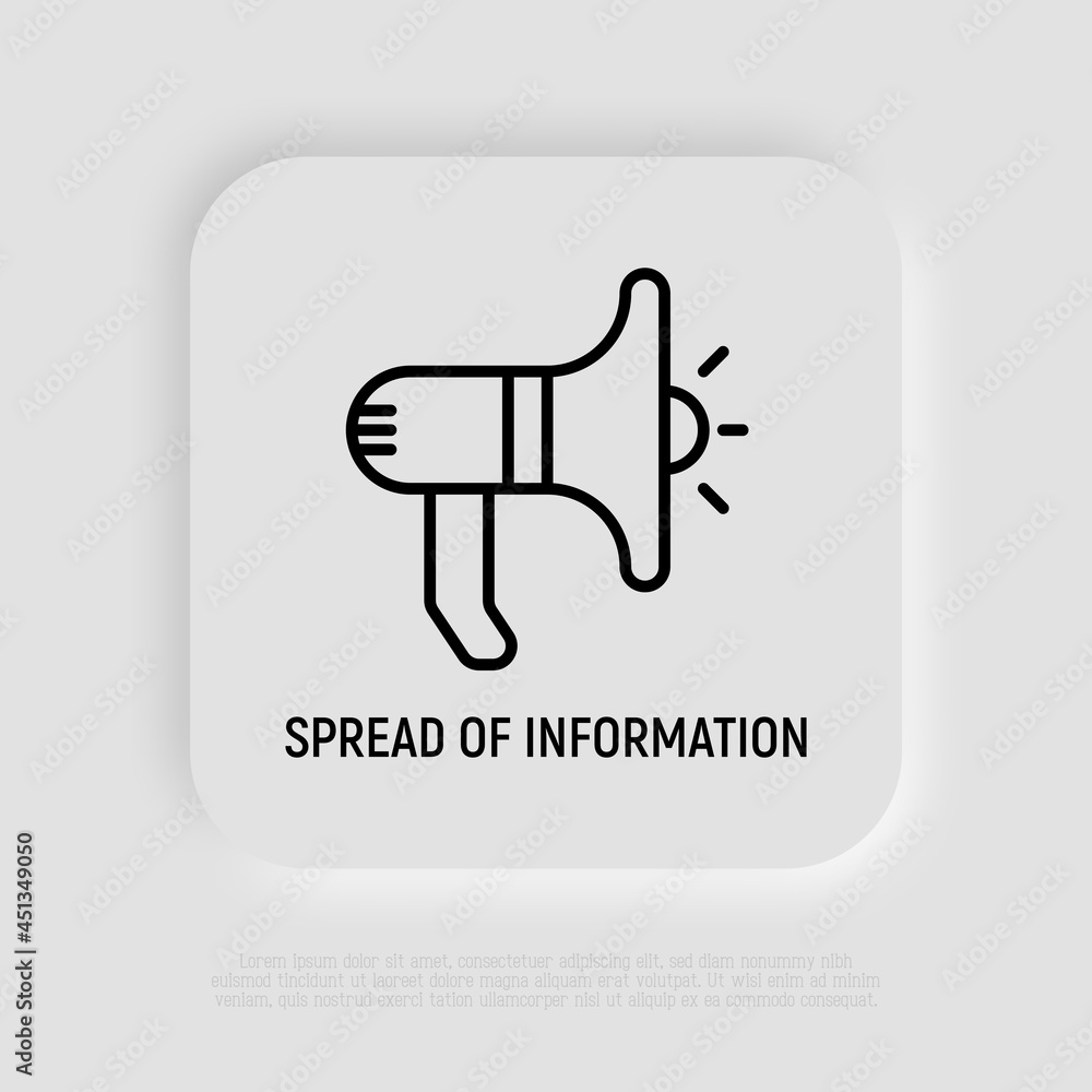 Megaphone, bullhorn thin line icon. Spread of information, announcement. Vector illustration. Megaphone, bullhorn thin line icon. Spread of information, announcement. Vector illustration.