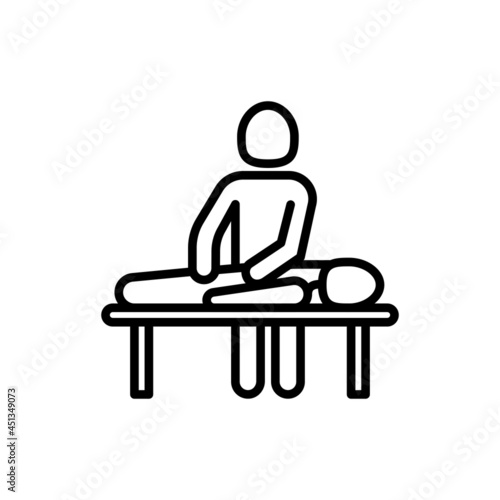 Massage thin line icon. Rehabilitation, relaxation, physiotherapy, osteopathy. Modern vector illustration.